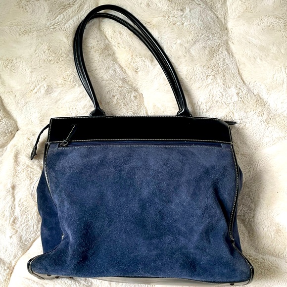 Franklin Covey Blue Suede Leather Shoulder Equestrian Bag Purse - Picture 5 of 13
